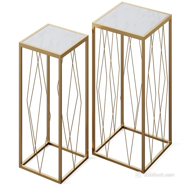 Modern Side Table With Gold Metal Geometric Frame And Marble Top 3d model 