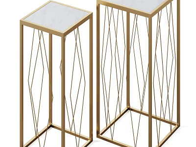 Modern Side Table With Gold Metal Geometric Frame And Marble Top 3d model
