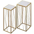 Modern Side Table With Gold Metal Geometric Frame And Marble Top