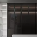 Modern Walk in Closet Design With Glass Door Cabinets Open Shelves And White Countertop