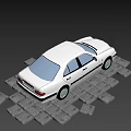 Shiny Classic White Sedan Featuring Black Stripes On Gray Stone Pavement