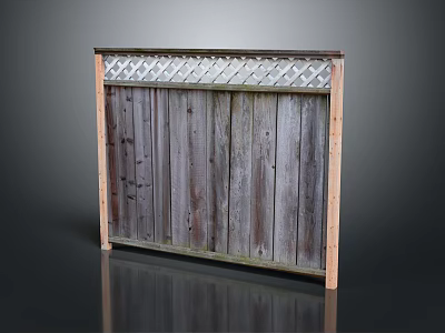 Rustic Wooden Garden Fence With Lattice Top And Natural Weathered Wood Texture 3d model