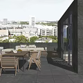 Modern Outdoor Terrace Table And Chair Set With City View And Open Design