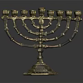 Golden Ornate Furniture Candelabra with Nine Branches and Carved Base