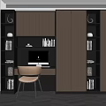 Modern Open Study Room Interior With Wooden Bookshelves Desk And Chair