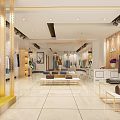 Modern Clothing Store Interior With Mannequin Clothes Racks Display Tables And Bags