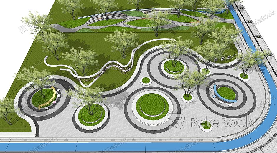 Modern Park Pocket Park Landscape Street Green Space Leisure Square Tree Pool model