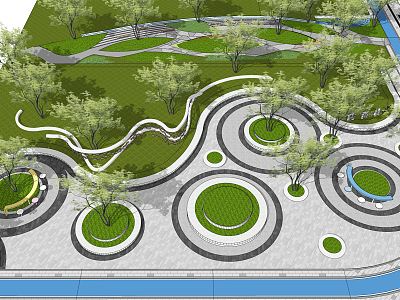 Modern Park Pocket Park Landscape Street Green Space Leisure Square Tree Pool model