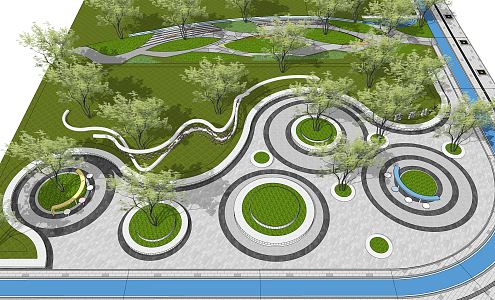 Modern Park Pocket Park Landscape Street Green Space Leisure Square Tree Pool 3d model