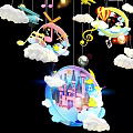 Colorful Kids Room Decor With Clouds Airplanes Music Notes Castle And Stars