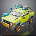 Yellow Toyota Off Road Vehicle Model With Blue Roof Searchlights And Orange Wheels