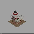 Red And White Lifeguard Tower On Sand With Staircase Railing Surfboard And Life Rings 3d model