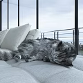 Bright Living Dining Room Interior With Soft Sofa Glass Walls Railing And Outdoor View