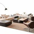 Modern Sofa and Coffee Table Set With Cushions Wooden Top Accent Chair and Floor Lamp