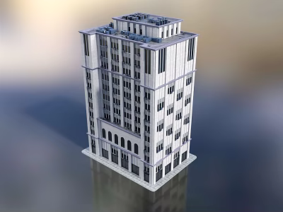 Modern Tall Multi Story Hotel Building With White Exterior And Arched Windows Design 3d model