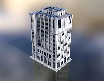 Modern Tall Multi Story Hotel Building With White Exterior And Arched Windows Design 3d model