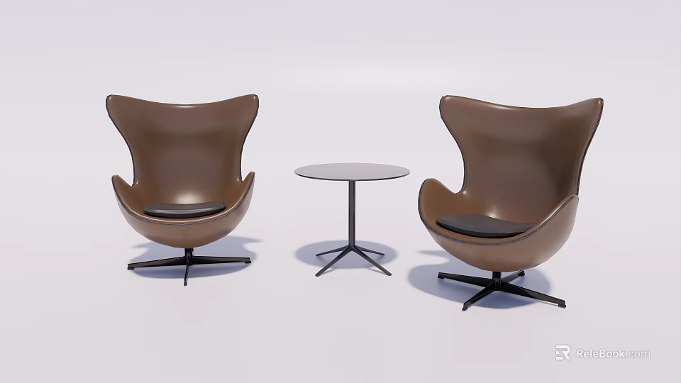 Modern Leisure Sofa Set With Brown Curved Back Chairs And Round Coffee Table 3d model