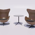Modern Leisure Sofa Set With Brown Curved Back Chairs And Round Coffee Table 3d model