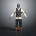 Game Movie Character With Gray Skin Bald Head White Shirt Dark Vest And Red Boots