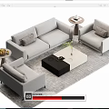 Modern Gray Sofa and Coffee Table Set With Accent Chairs Pillows Green Plant and Rug