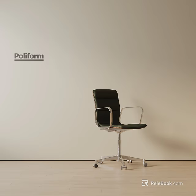 Poliform Modern Black Office Chair With Leather Seat Metal Armrests And Wheels 3d model 