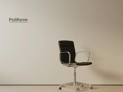 Poliform Modern Black Office Chair With Leather Seat Metal Armrests And Wheels 3d model