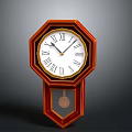 Vintage Octagonal Red Wooden Wall Clock With Roman Numerals Dial And Pendulum