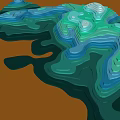 Park Landscape with Layered Wavy Blue Green Terrain and Orange Background Design