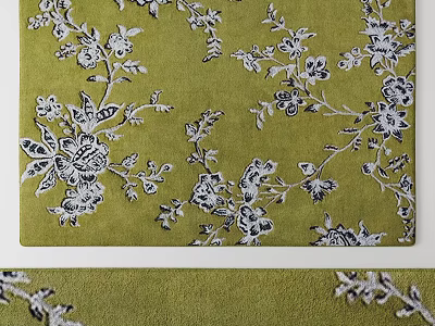 Square Rug With Green Background And White Floral Pattern Design 3d model