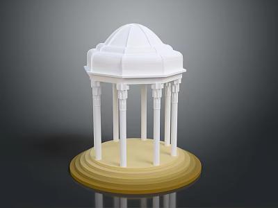 Detailed White Octagonal Pavilion Structure With Columns And Stepped Yellow Base 3d model