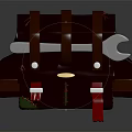 Brown Toolbox With Red Leather Straps Metal Hardware And Wrench 3d model