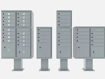 Public Facilities Gray Mailboxes With Various Sizes Multiple Numbered Compartments And Keyholes 3d model