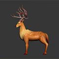Mythical 3D Deer Character With Large Intricate Antlers And Orange Spotted Body