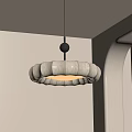 Modern Petal Shaped Chandelier with Off White Fabric Shade Hanging from Ceiling in Minimalist Interior