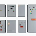 Assorted Electrical Control Cabinets With Control Panels Buttons Indicator Lights And Warning Labels