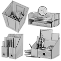 Mesh Decorative Ornament Set For Office Desktop With Pen Holder File Rack Clock Trash Bin