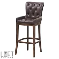 Classic Leather Tufted Bar Stool With Brass Nails And Wooden Legs