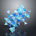 3D Geometric Composition Of Blue White Polyhedrons With Red Connecting Nodes