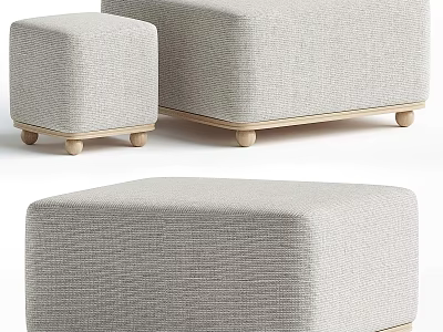 Light Gray Fabric Ottoman Set With Wooden Legs Modern Two Sizes Home Decor 3d model