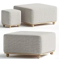 Light Gray Fabric Ottoman Set With Wooden Legs Modern Two Sizes Home Decor