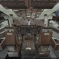 Airplane Cockpit Interior With Control Panels Seats And Cloudy Sky View
