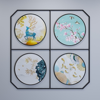 Modern round frame painting decorative painting 3d model