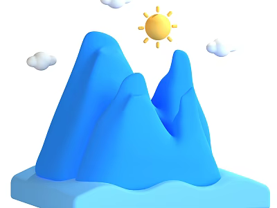 Scenic Garden Landscape with Blue Mountains Yellow Sun and White Clouds 3d model