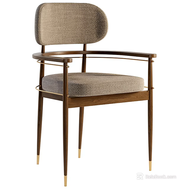Modern Leisure Chair With Dark Wooden Frame Light Gray Fabric And Gold Metal Accents 3d model 