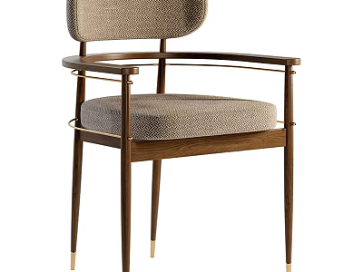 Modern Leisure Chair With Dark Wooden Frame Light Gray Fabric And Gold Metal Accents 3d model