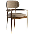 Modern Leisure Chair With Dark Wooden Frame Light Gray Fabric And Gold Metal Accents
