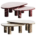 Modern Oval Dining Tables With Red And Beige Marble Tops And Legs
