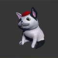 Cute Cartoon French Bulldog with Red Head and Gray White Body Sitting on Black Background