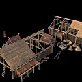 Traditional Thatched Roof Houses With Wooden Frame And Classic Architecture