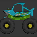 Kids Shark Themed Toy Truck With Big Green Wheels And Blue Body Design